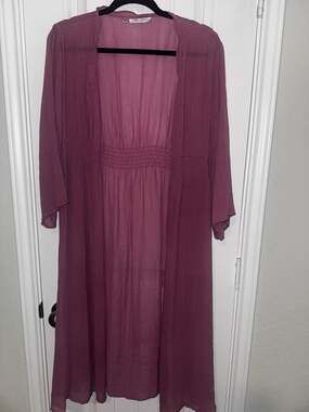 TATTOO Sheer Chiffon Maxi Kimono Duster in Plum fairy regal coquette‎